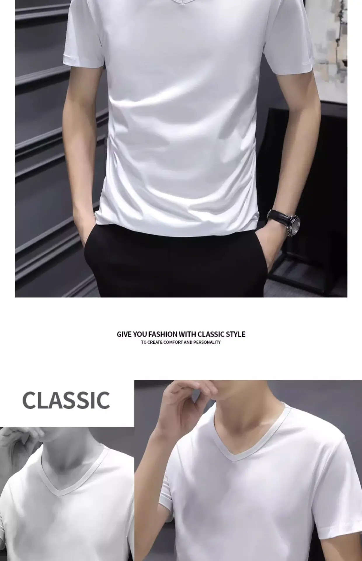 Men Black V-Neck Cotton T-Shirt Short Sleeve 2024 — feature 20