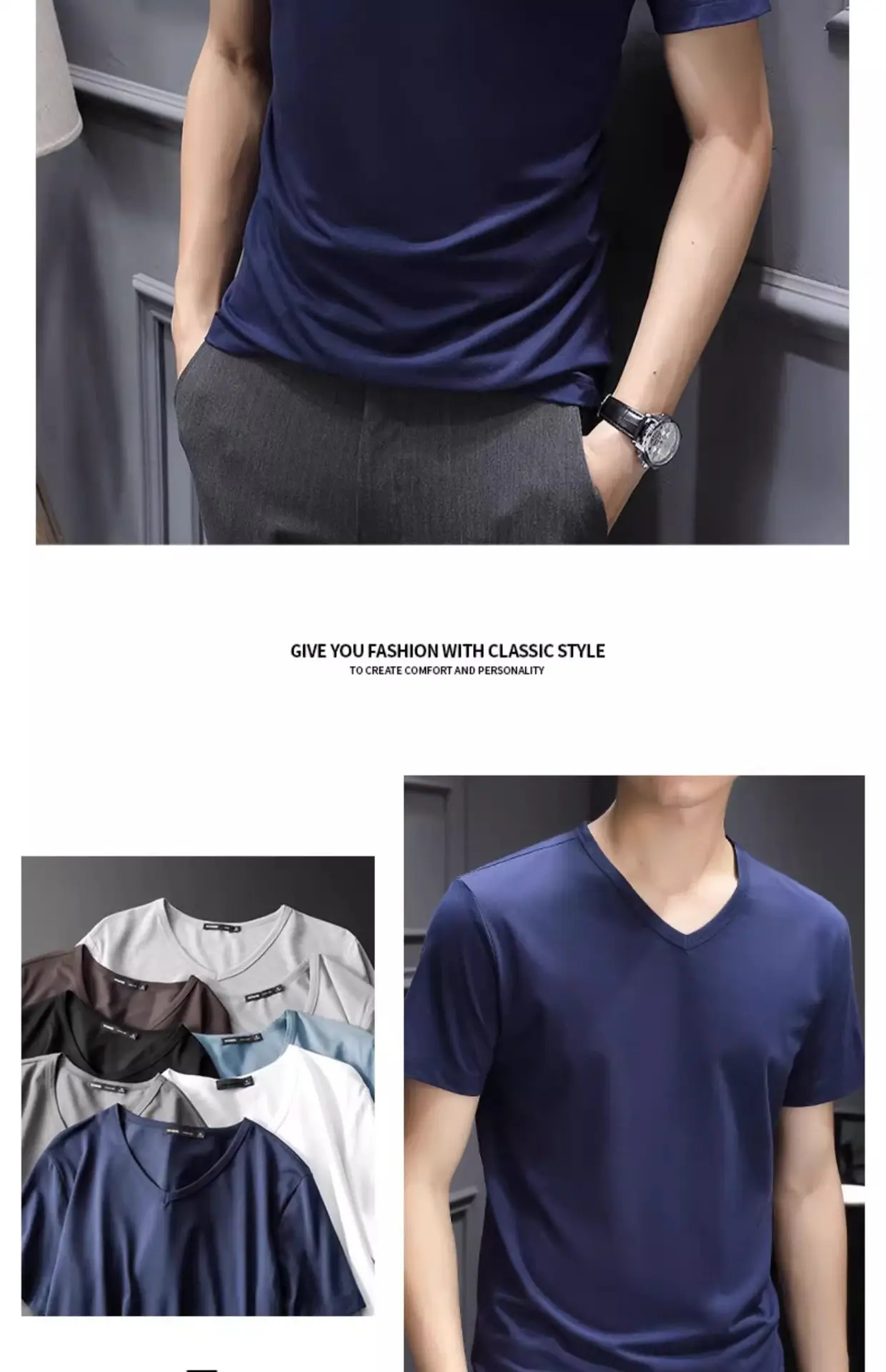 Men Black V-Neck Cotton T-Shirt Short Sleeve 2024 — feature 27