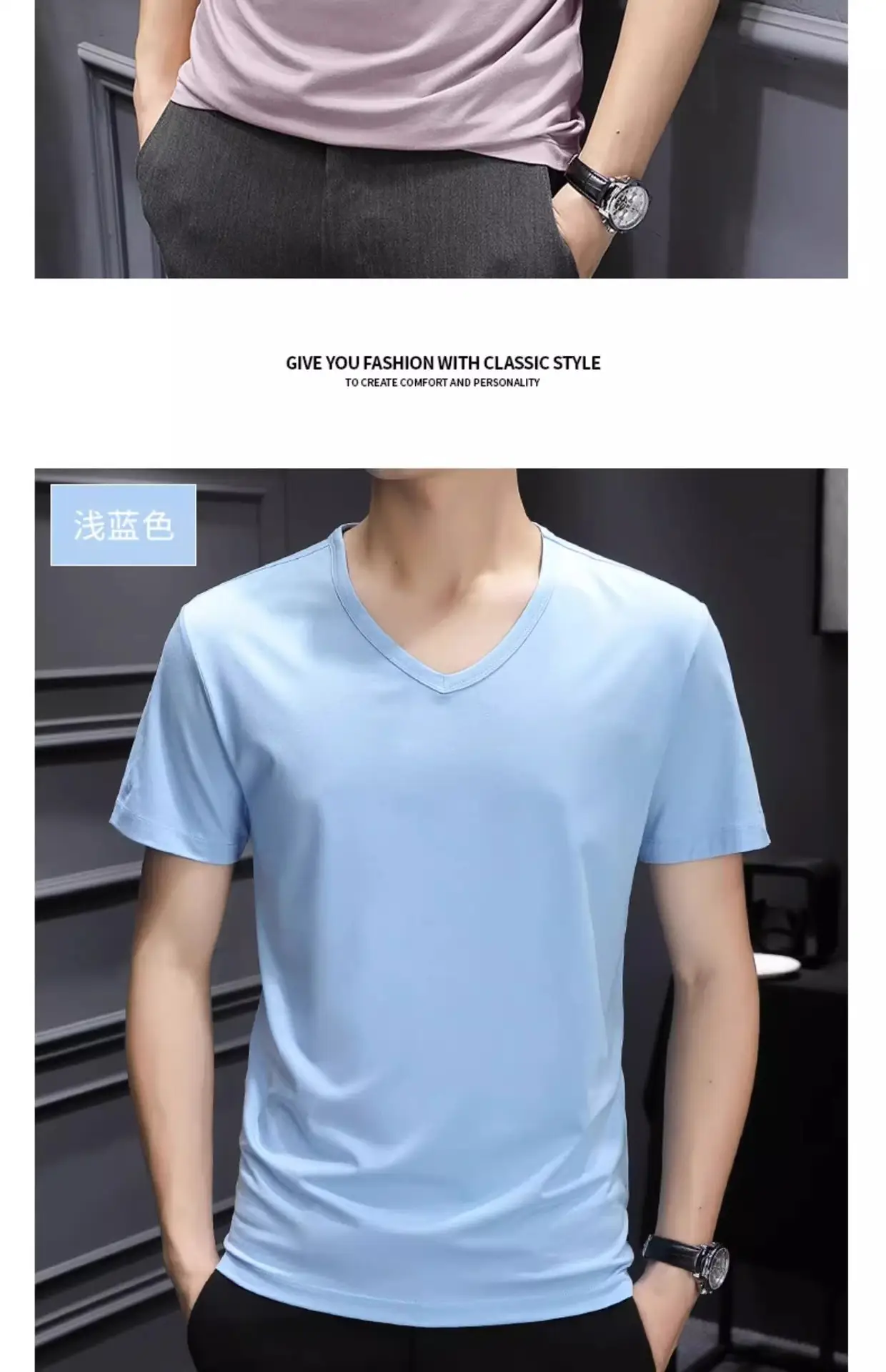 Men Black V-Neck Cotton T-Shirt Short Sleeve 2024 — feature 32
