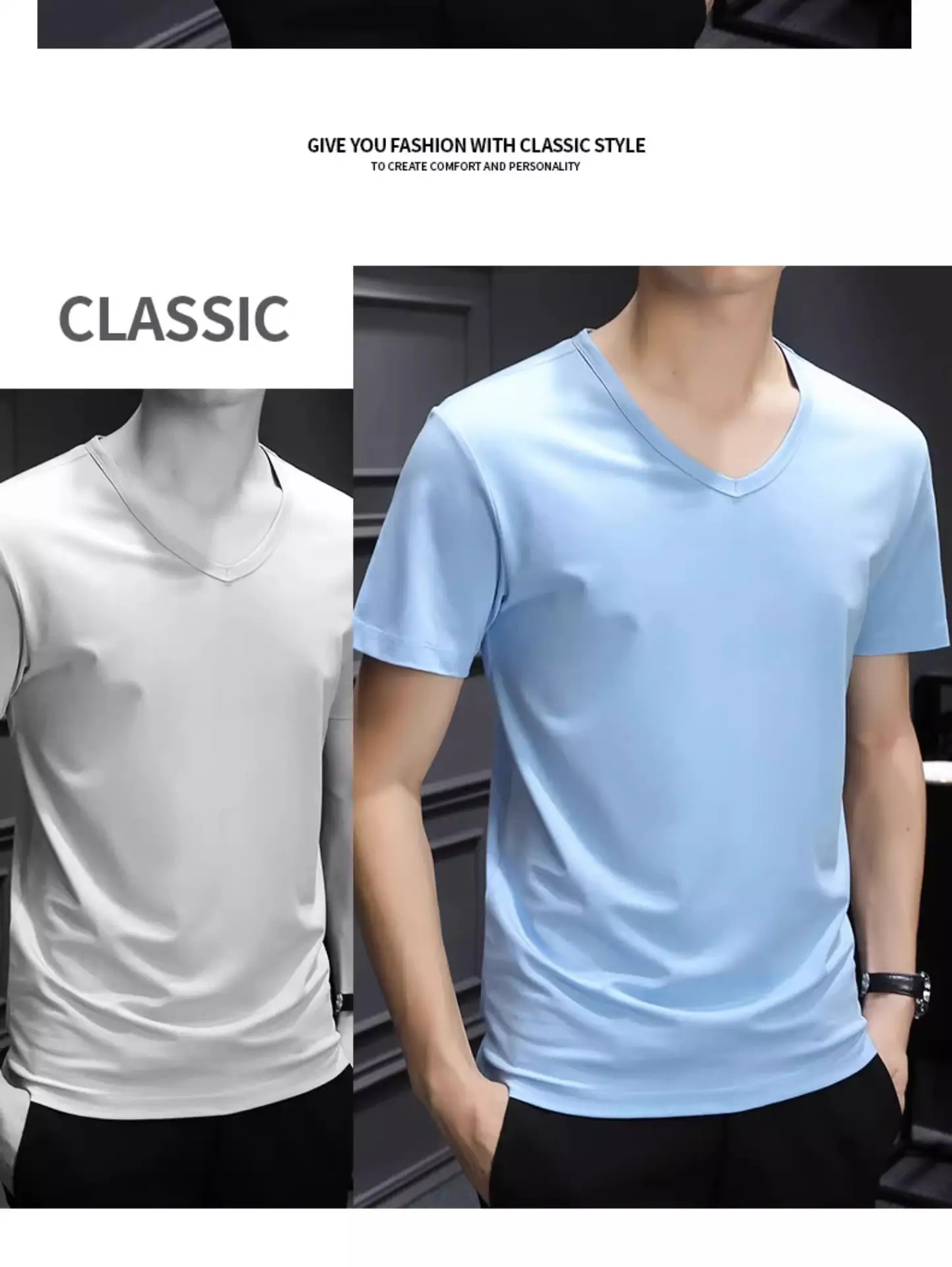 Men Black V-Neck Cotton T-Shirt Short Sleeve 2024 — feature 33