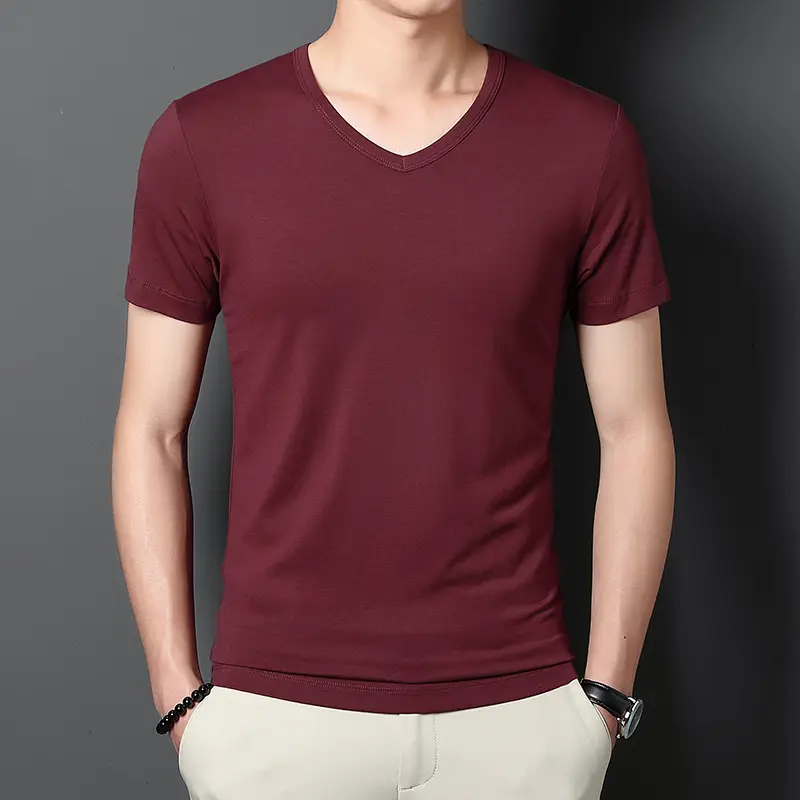 Men Black V-Neck Cotton T-Shirt Short Sleeve 2024 - Image 5