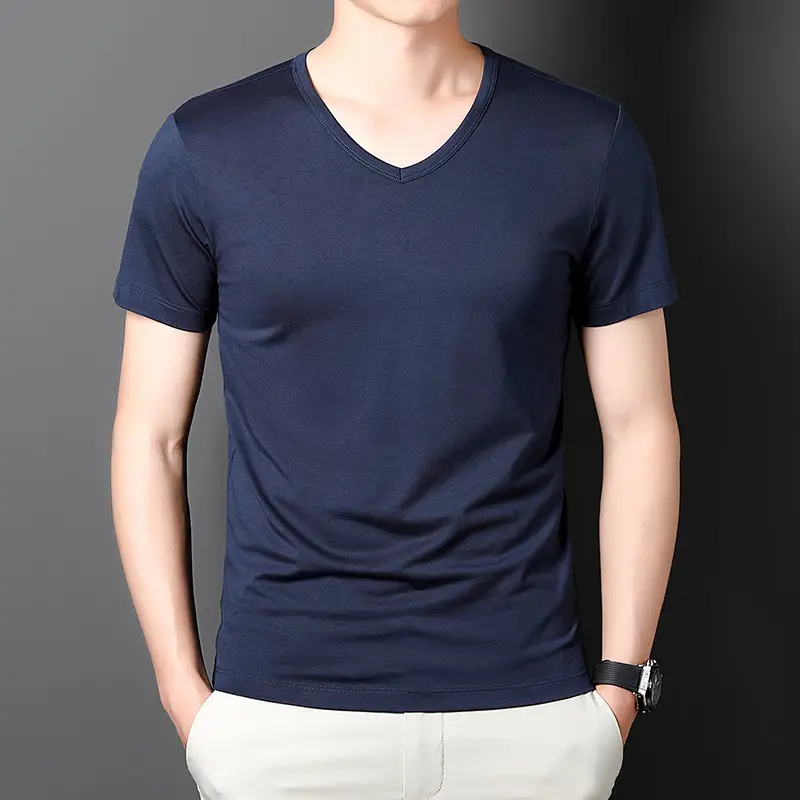 Men Black V-Neck Cotton T-Shirt Short Sleeve 2024 - Image 6