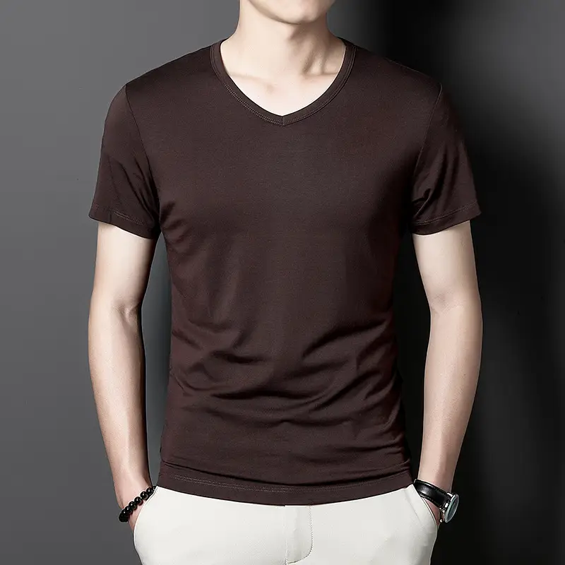 Men Black V-Neck Cotton T-Shirt Short Sleeve 2024 - Image 7
