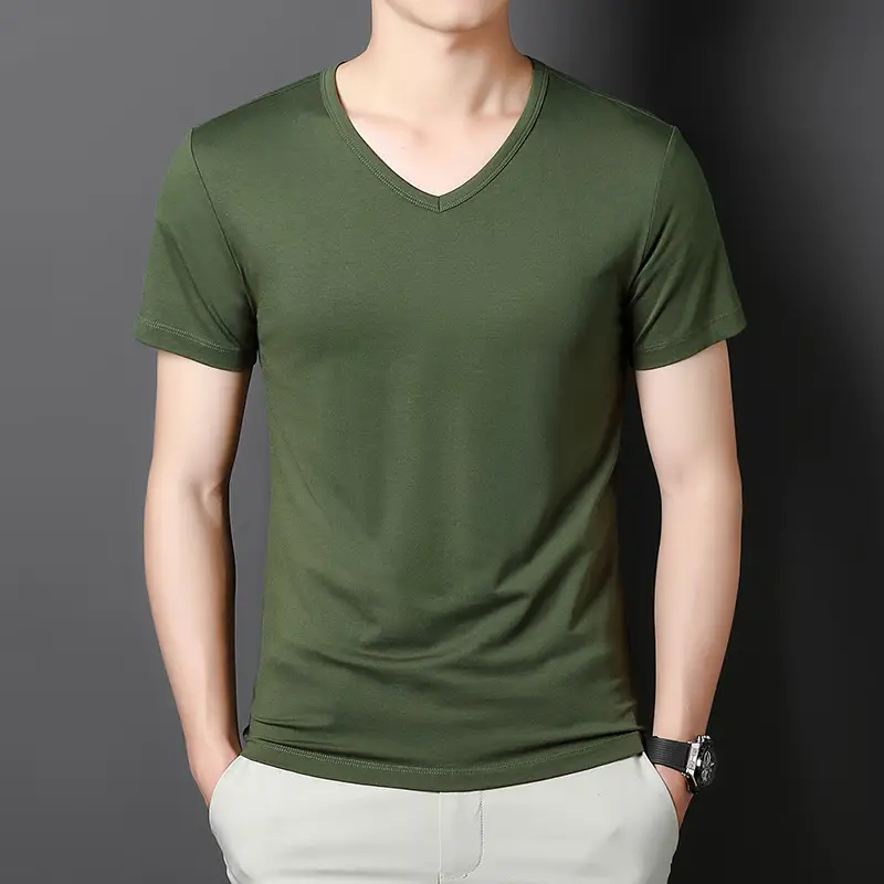 Men Black V-Neck Cotton T-Shirt Short Sleeve 2024 - Image 8