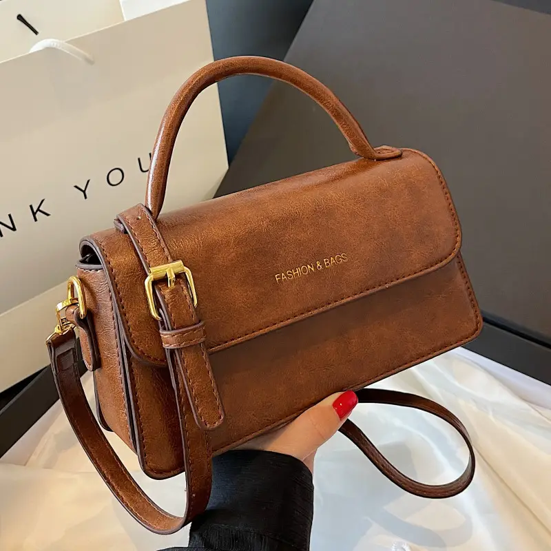Vintage Brown Square Shoulder Crossbody Bag for Women - Image 3