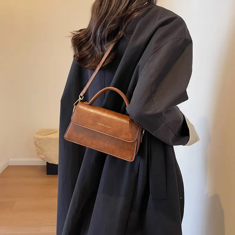 Vintage Brown Square Shoulder Crossbody Bag for Women - Image 4