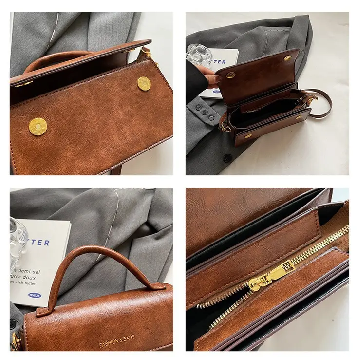 Vintage Brown Square Shoulder Crossbody Bag for Women - Image 6
