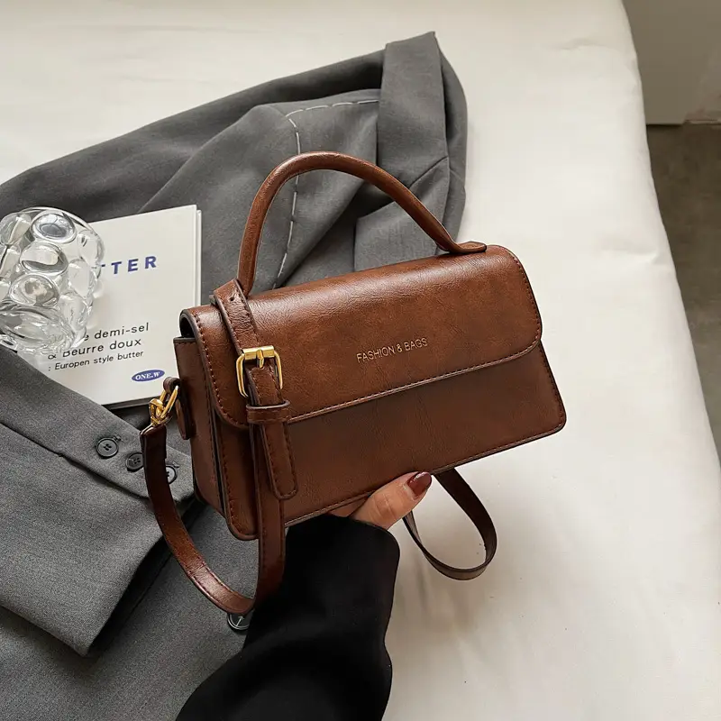 Vintage Brown Square Shoulder Crossbody Bag for Women - Image 2
