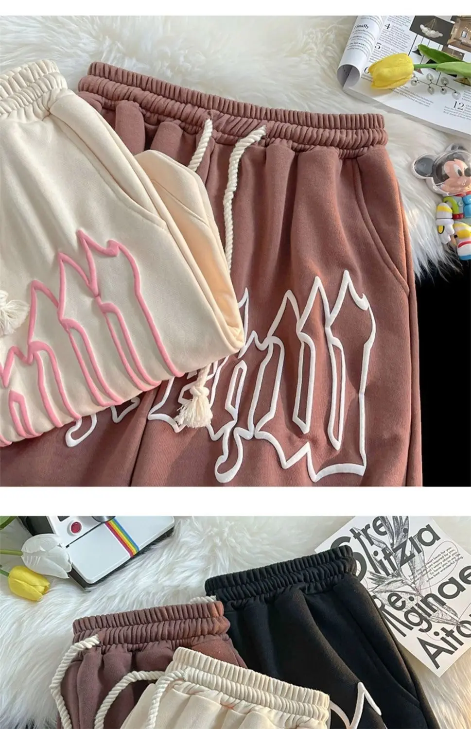 Men's Cream Foam Shorts with Pink Graphic Design — feature 16