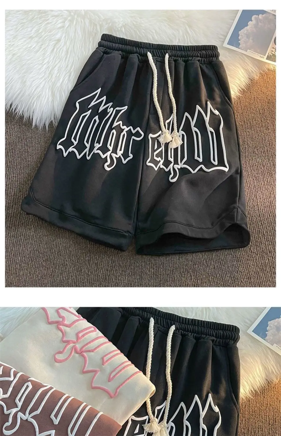 Men's Cream Foam Shorts with Pink Graphic Design — feature 19