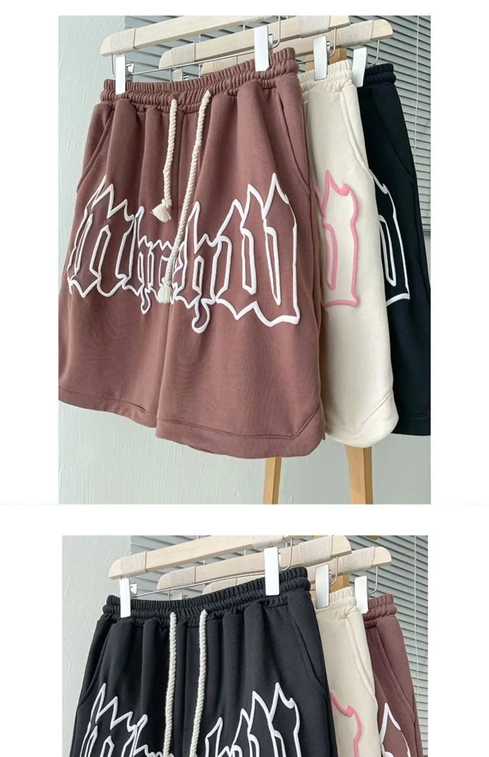 Men's Cream Foam Shorts with Pink Graphic Design — feature 4