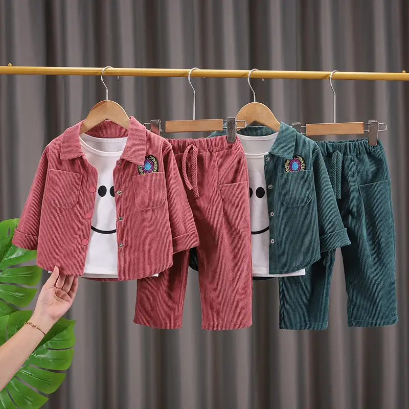 Wholesale autumn boys and girls baby autumn two-piece set boys and girls Korean fashion corduroy shirt two-piece set