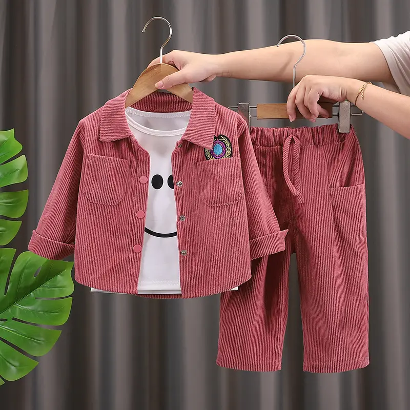 Wholesale autumn boys and girls baby autumn two-piece set boys and girls Korean fashion corduroy shirt two-piece set