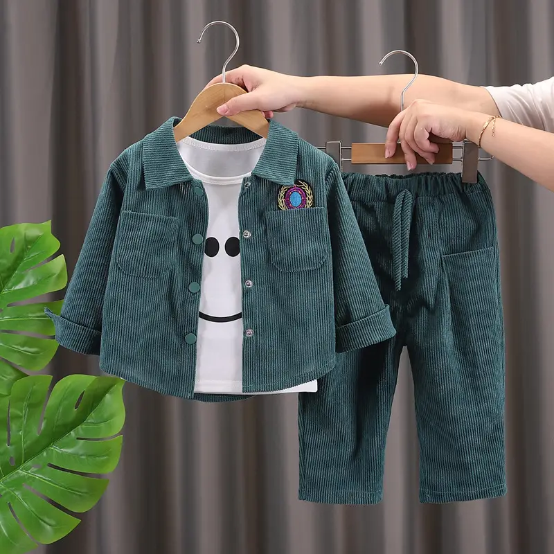 Wholesale autumn boys and girls baby autumn two-piece set boys and girls Korean fashion corduroy shirt two-piece set