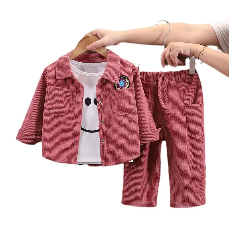 Wholesale autumn boys and girls baby autumn two-piece set boys and girls Korean fashion corduroy shirt two-piece set