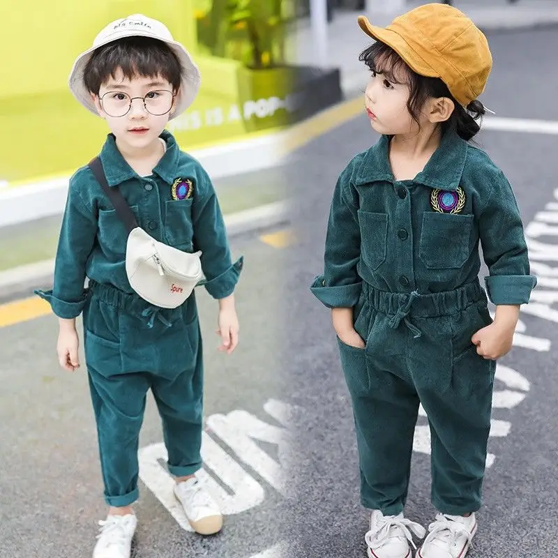 Wholesale autumn boys and girls baby autumn two-piece set boys and girls Korean fashion corduroy shirt two-piece set — feature 13
