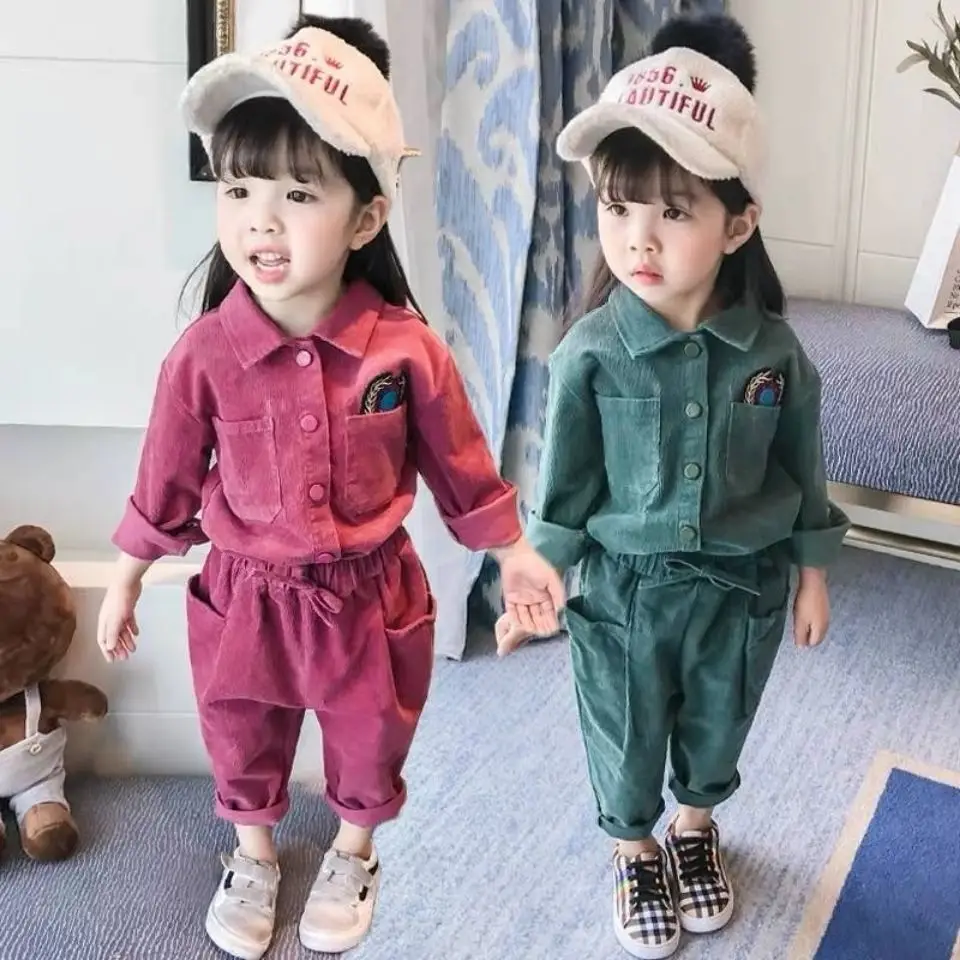 Wholesale autumn boys and girls baby autumn two-piece set boys and girls Korean fashion corduroy shirt two-piece set — feature 14