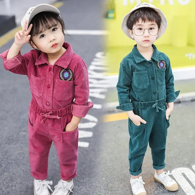 Wholesale autumn boys and girls baby autumn two-piece set boys and girls Korean fashion corduroy shirt two-piece set — feature 3