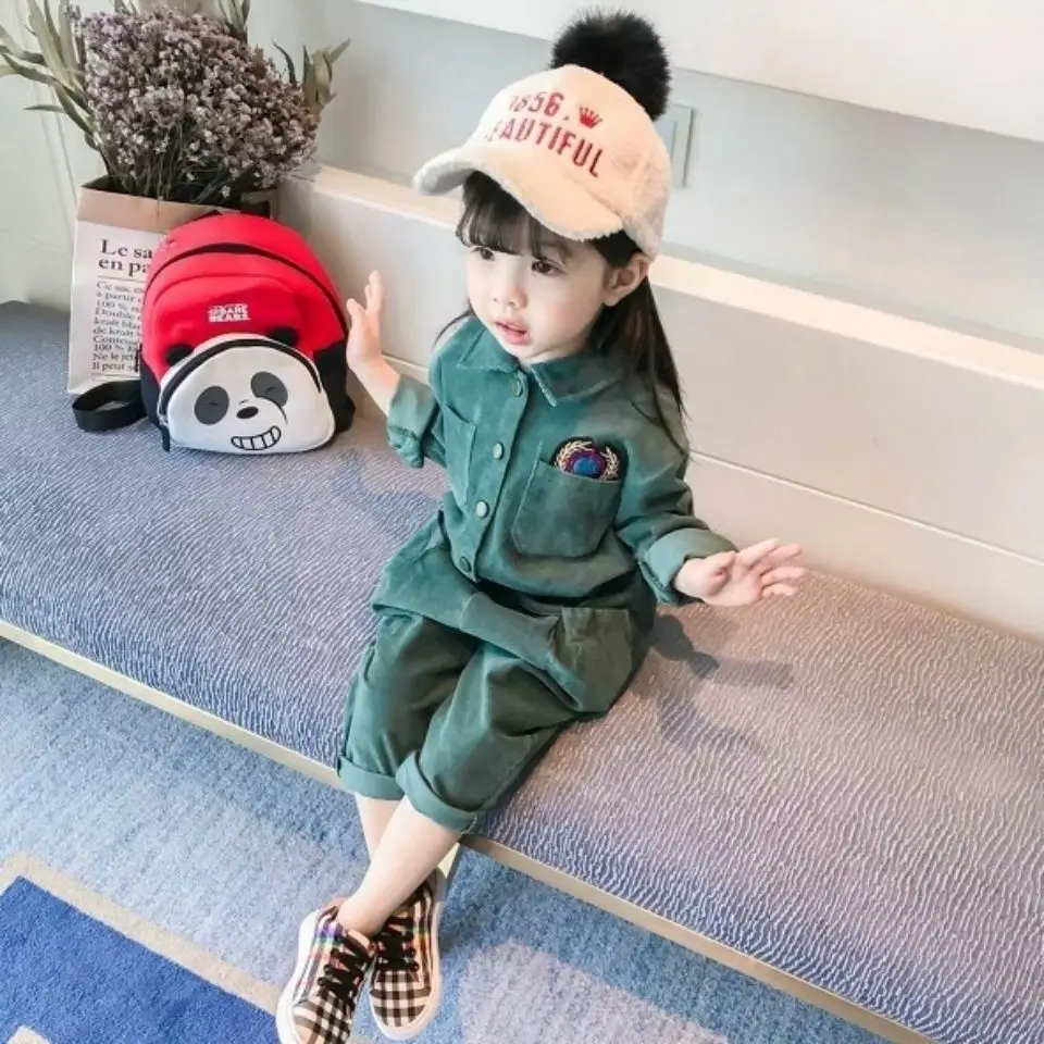 Wholesale autumn boys and girls baby autumn two-piece set boys and girls Korean fashion corduroy shirt two-piece set