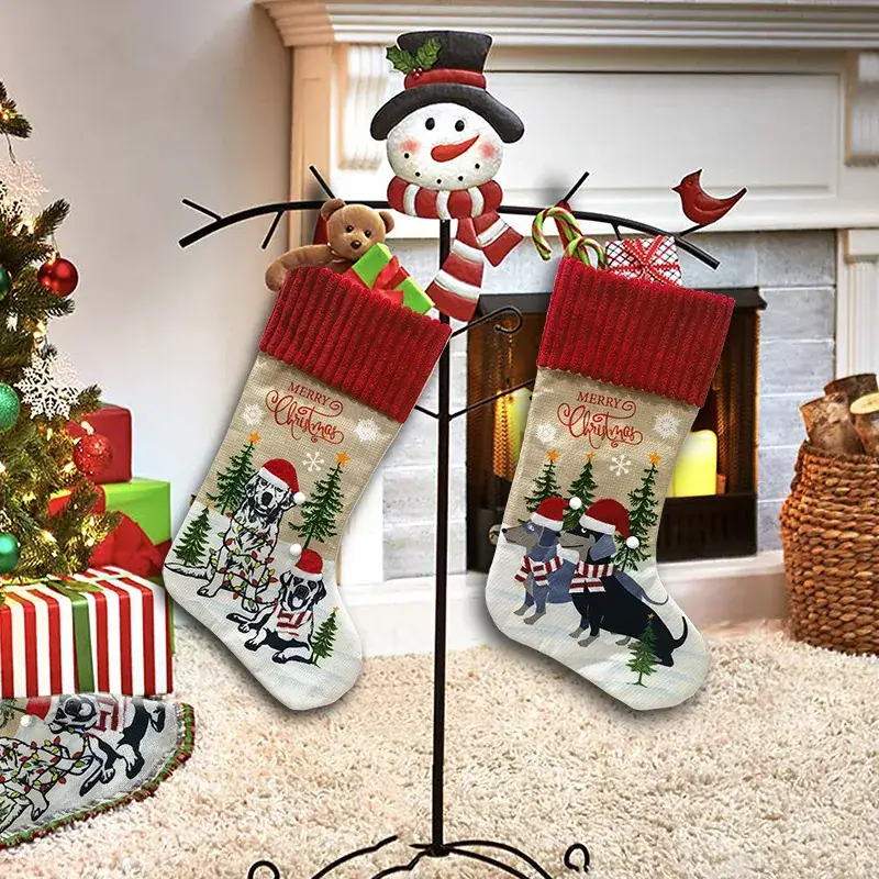 2025 Cross-Border Christmas Pet Stocking with Tree & Dog Design - Image 4