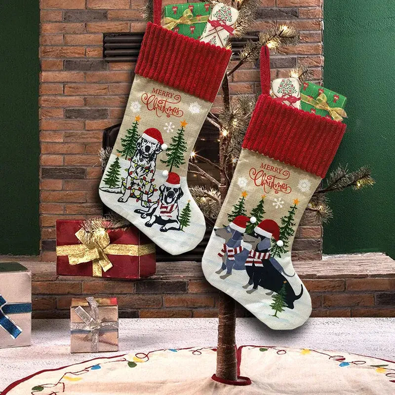 2025 Cross-Border Christmas Pet Stocking with Tree & Dog Design - Image 5