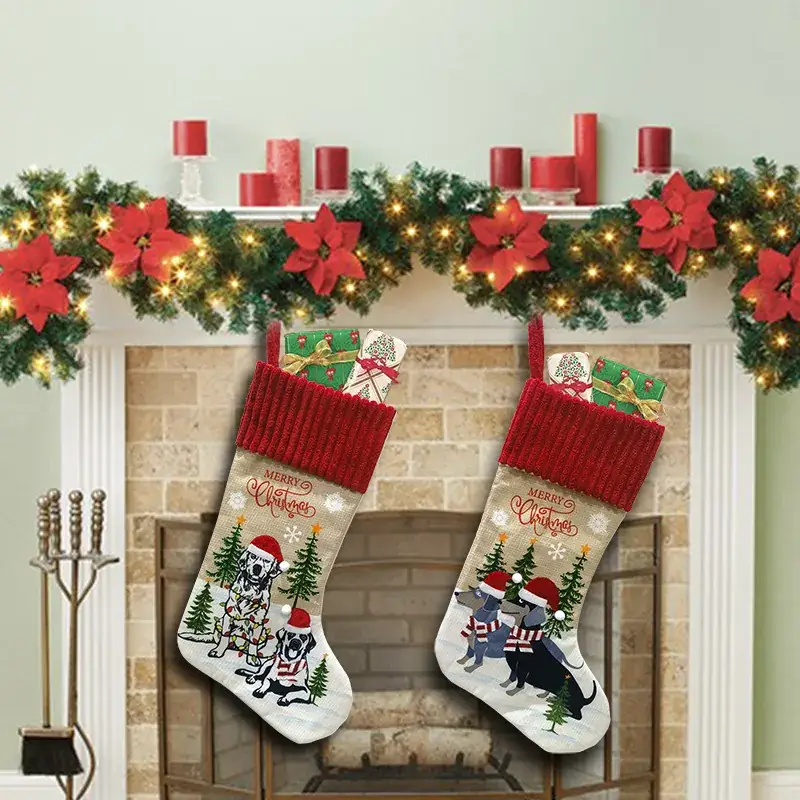 2025 Cross-Border Christmas Pet Stocking with Tree & Dog Design - Image 6