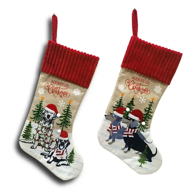 2025 Cross-Border Christmas Pet Stocking with Tree & Dog Design - Image 7