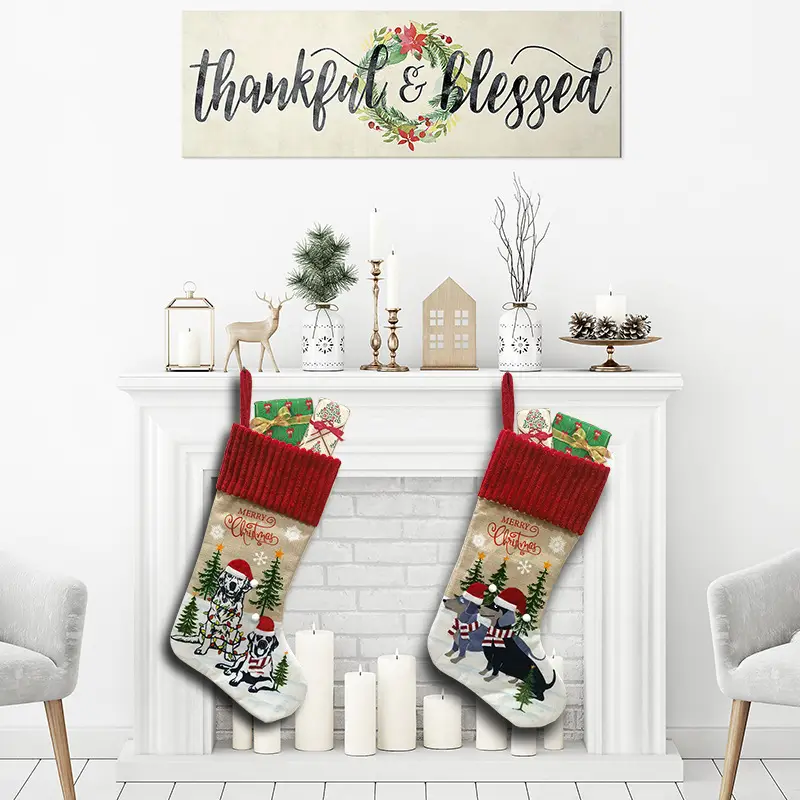2025 Cross-Border Christmas Pet Stocking with Tree & Dog Design — feature 36