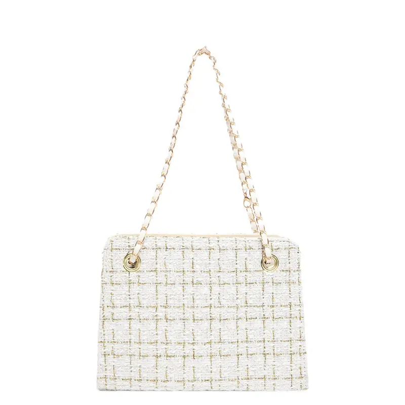 Women Plaid Woolen Shoulder Bag Chain 2024 Spring Summer - Image 9