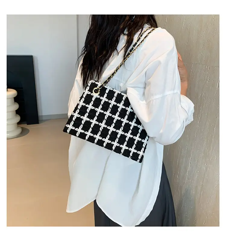 Women Plaid Woolen Shoulder Bag Chain 2024 Spring Summer — feature 12