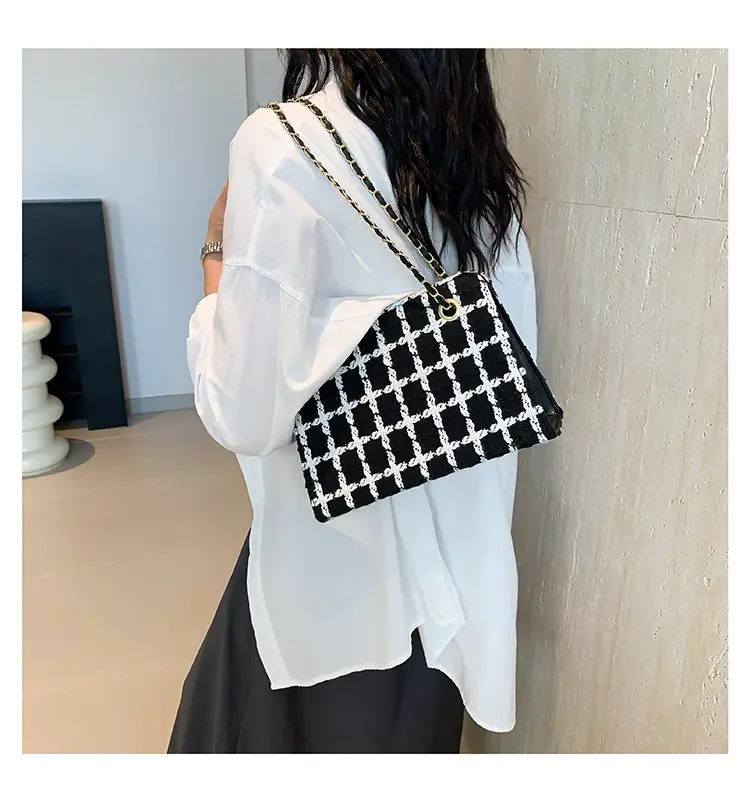 Women Plaid Woolen Shoulder Bag Chain 2024 Spring Summer — feature 13