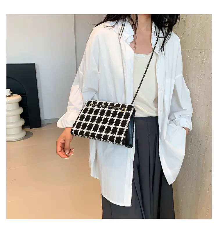 Women Plaid Woolen Shoulder Bag Chain 2024 Spring Summer — feature 14