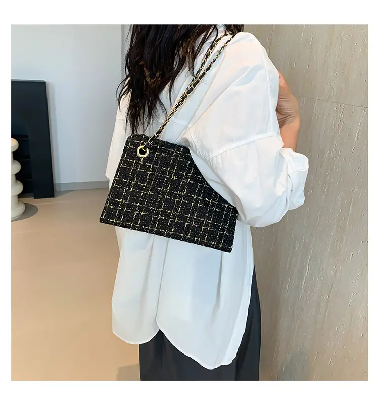 Women Plaid Woolen Shoulder Bag Chain 2024 Spring Summer — feature 15