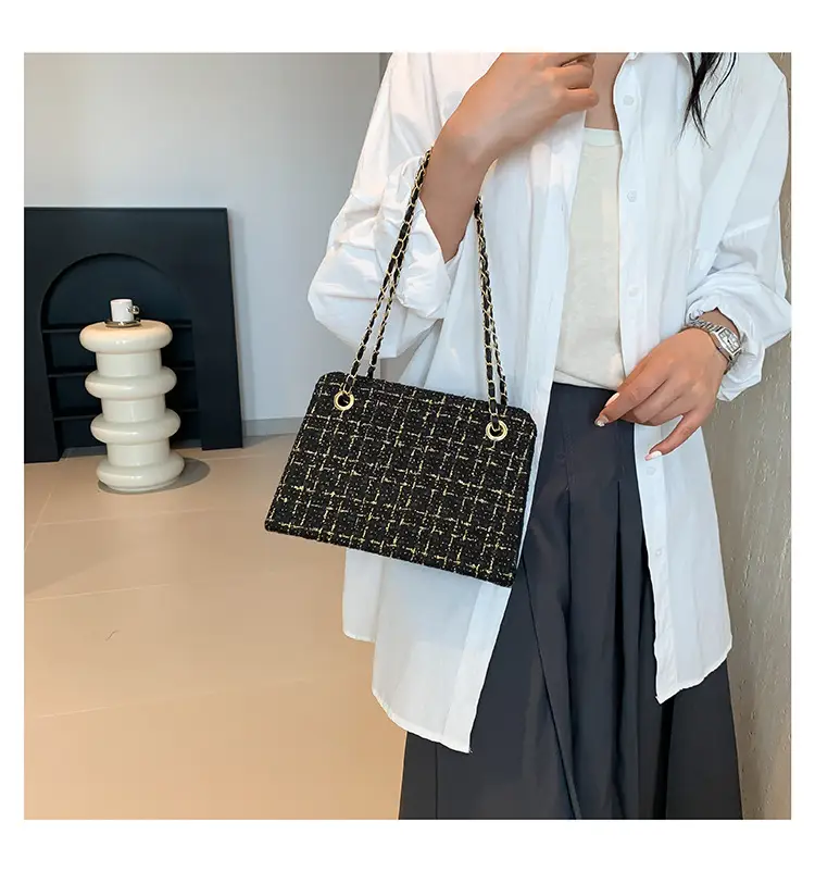 Women Plaid Woolen Shoulder Bag Chain 2024 Spring Summer — feature 16