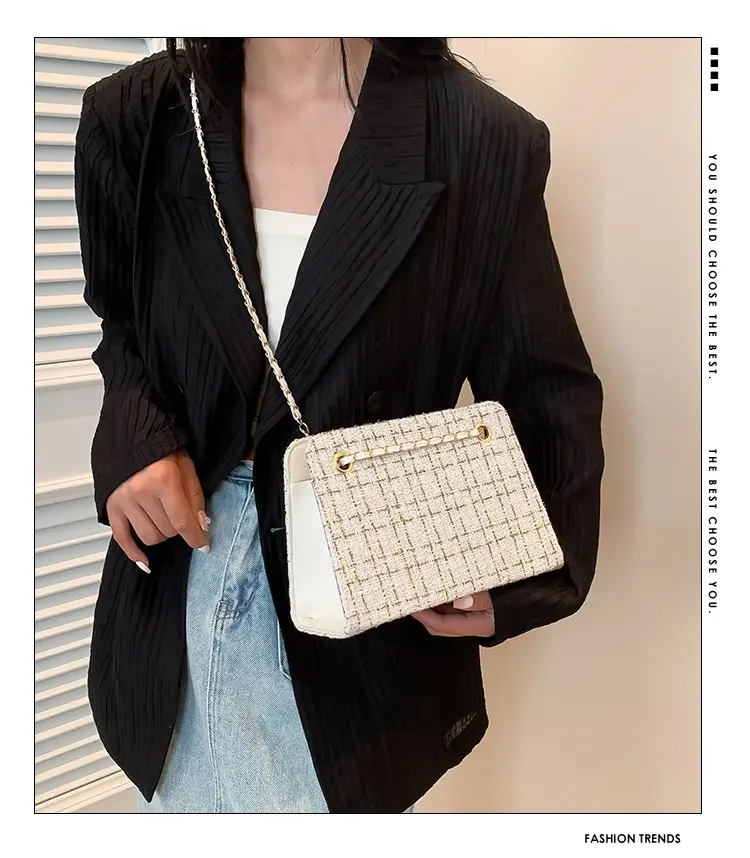Women Plaid Woolen Shoulder Bag Chain 2024 Spring Summer — feature 2