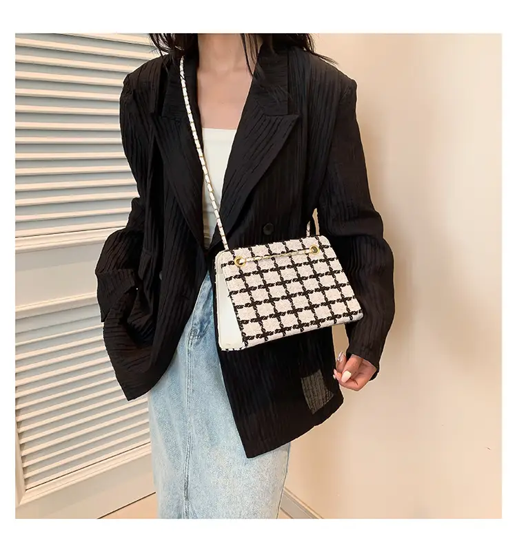Women Plaid Woolen Shoulder Bag Chain 2024 Spring Summer — feature 22