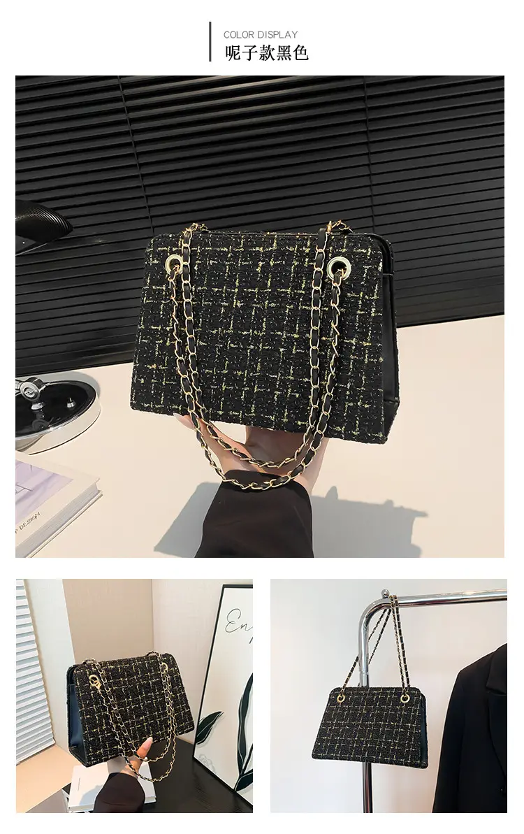 Women Plaid Woolen Shoulder Bag Chain 2024 Spring Summer — feature 27
