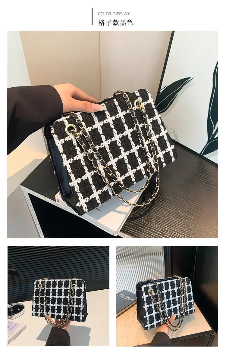 Women Plaid Woolen Shoulder Bag Chain 2024 Spring Summer — feature 29