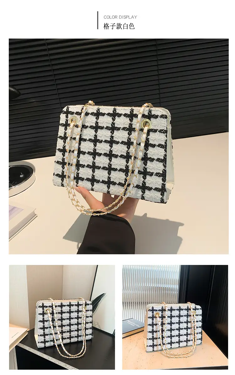 Women Plaid Woolen Shoulder Bag Chain 2024 Spring Summer — feature 30