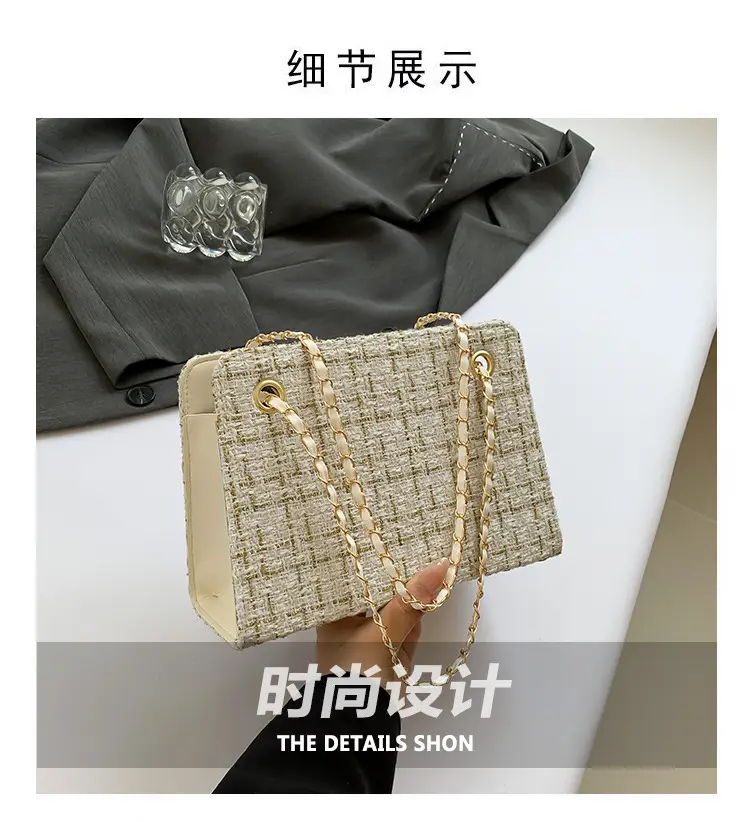 Women Plaid Woolen Shoulder Bag Chain 2024 Spring Summer — feature 4
