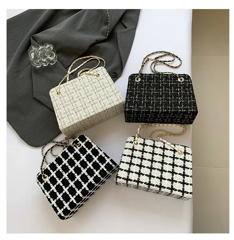 Women Plaid Woolen Shoulder Bag Chain 2024 Spring Summer — feature 9
