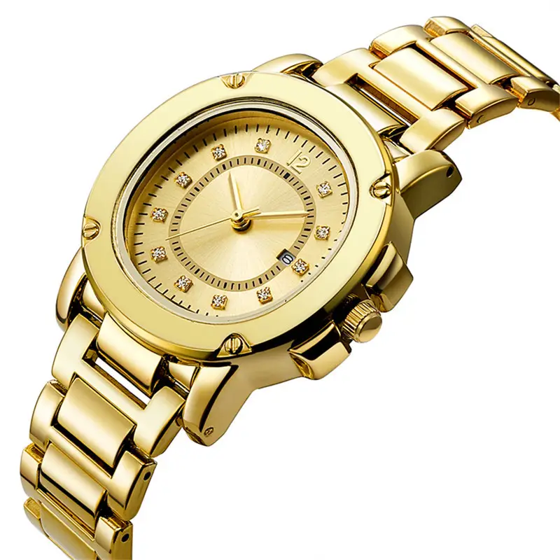 Women's Stainless Steel Calendar Quartz Watch with Alloy Belt