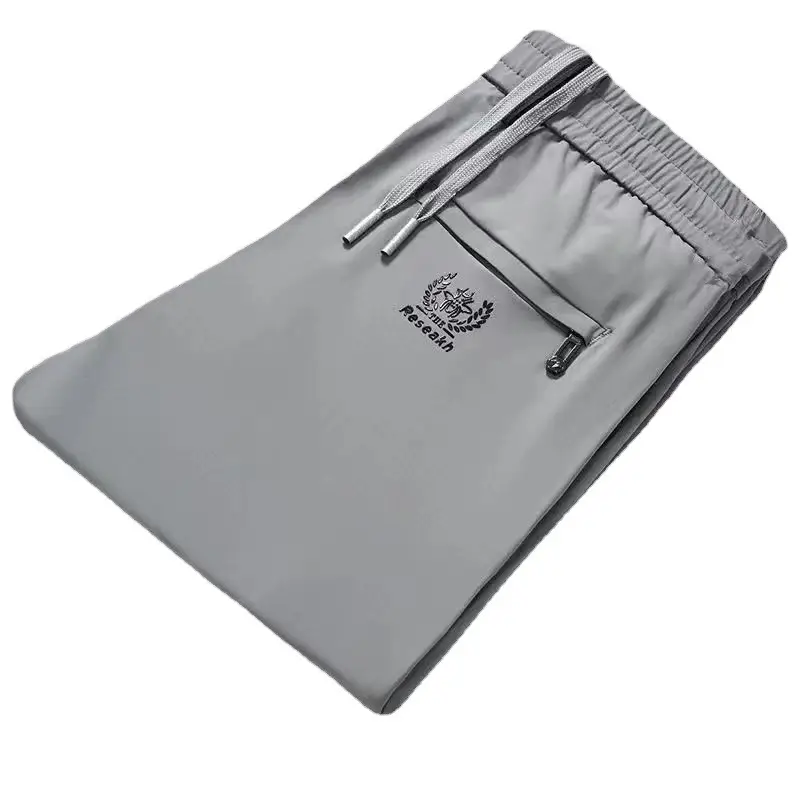 Men's Grey Ice Silk Elastic Waist Pants - Image 26