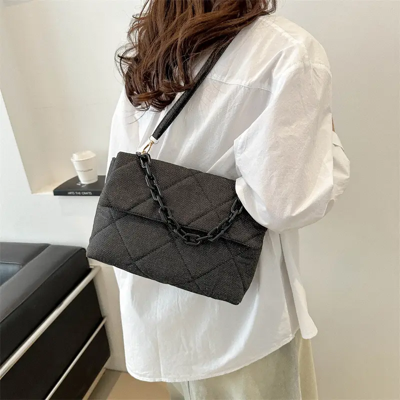 Women's Black Quilted Chain Shoulder Bag 2024 - Image 6