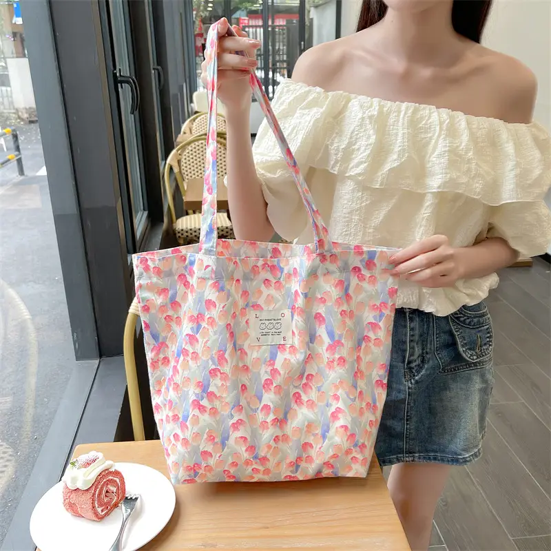 Ins Summer Floral Shoulder Bag Large Capacity Western Style Canvas Bag Female Student Class Book Bag Shopping Bag - Image 21