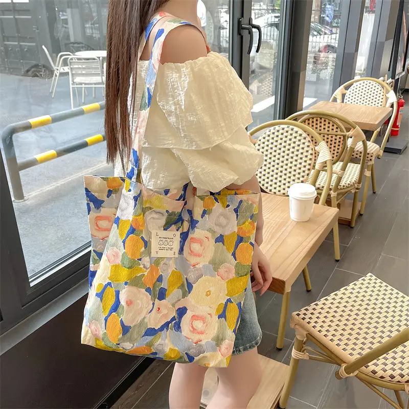 Ins Summer Floral Shoulder Bag Large Capacity Western Style Canvas Bag Female Student Class Book Bag Shopping Bag β feature 24