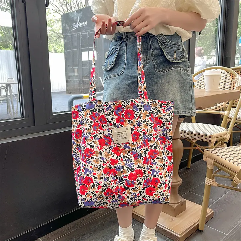 Ins Summer Floral Shoulder Bag Large Capacity Western Style Canvas Bag Female Student Class Book Bag Shopping Bag β feature 26