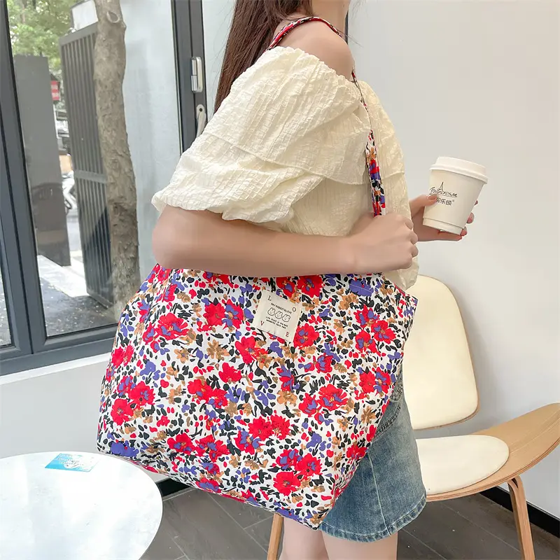 Ins Summer Floral Shoulder Bag Large Capacity Western Style Canvas Bag Female Student Class Book Bag Shopping Bag β feature 27