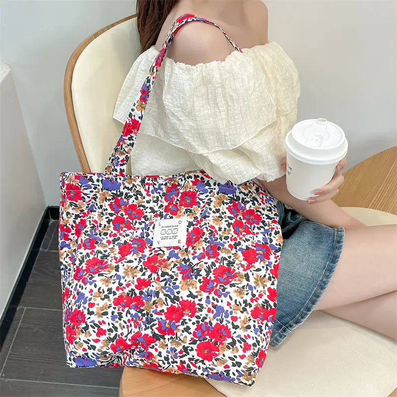 Ins Summer Floral Shoulder Bag Large Capacity Western Style Canvas Bag Female Student Class Book Bag Shopping Bag β feature 28