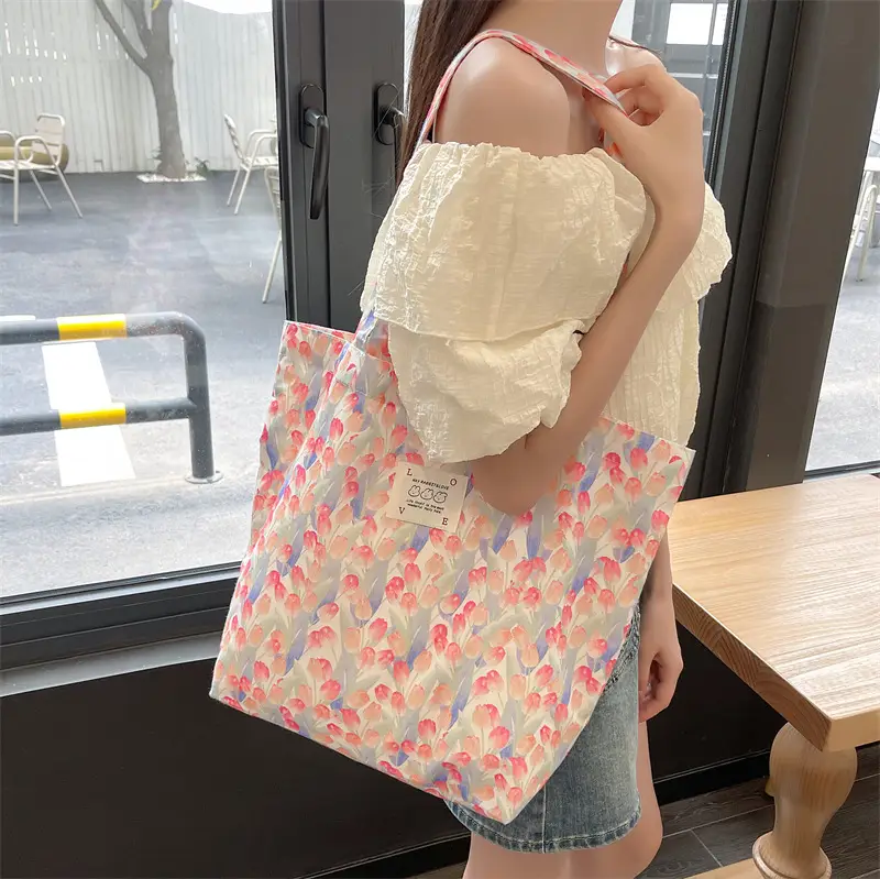Ins Summer Floral Shoulder Bag Large Capacity Western Style Canvas Bag Female Student Class Book Bag Shopping Bag β feature 33